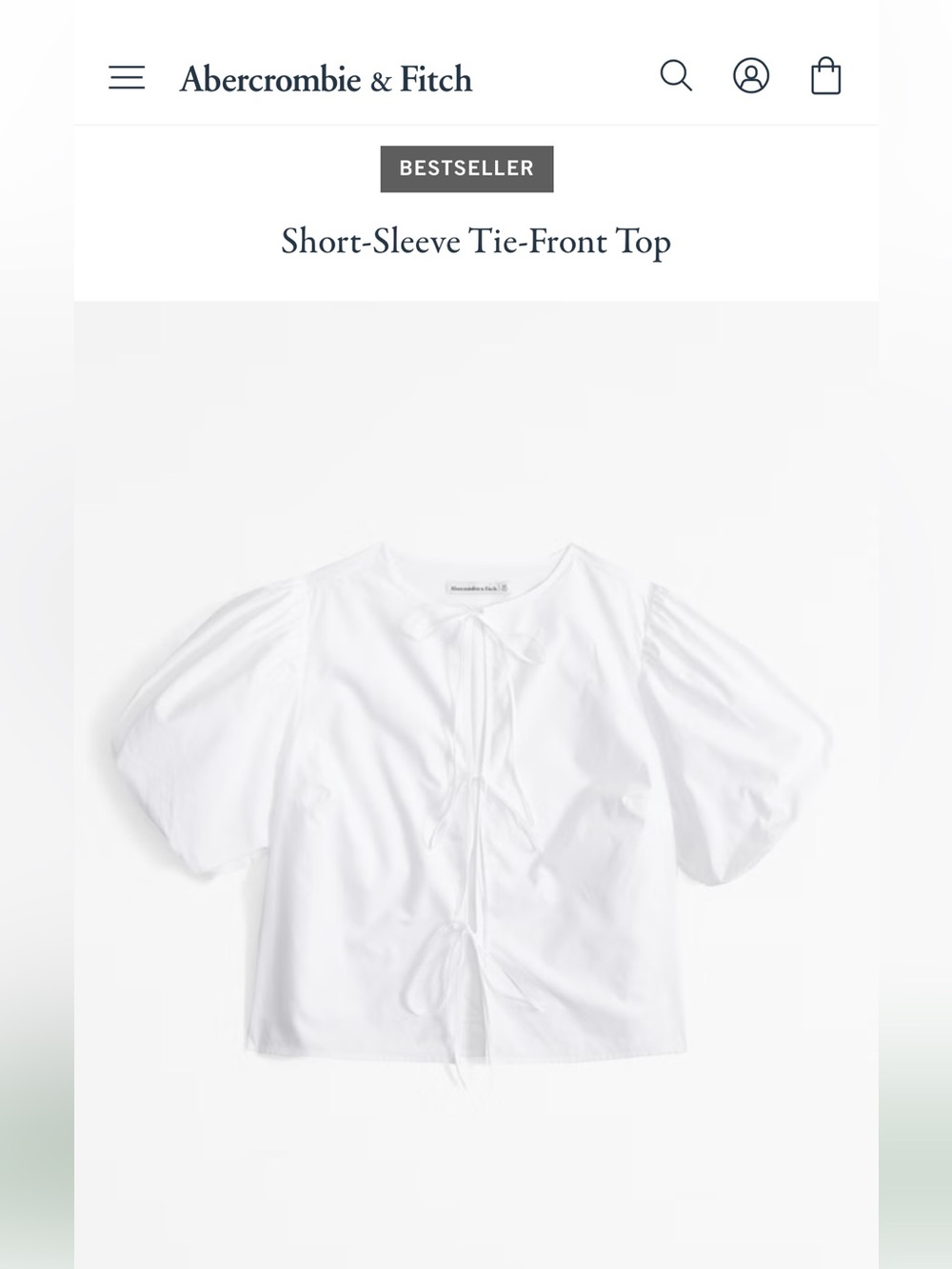 Abercrombie & Fitch 100% Cotton White Short-Sleeve Tie-Front Top  Size M